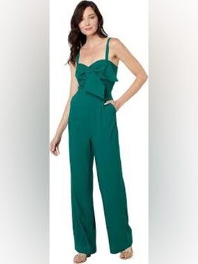 Lilly Pulitzer Emerald Green Ruffle-Front Wide-Leg Jumpsuit 1041